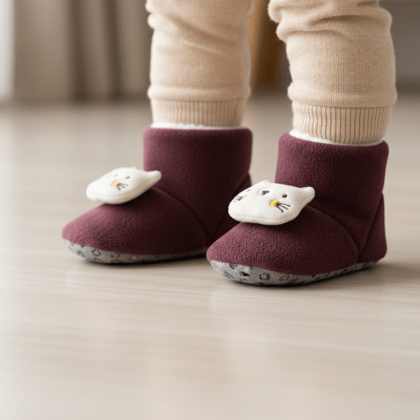Bordo Zilli Ayıcık Detaylı Kaydırmaz Bebek Ev Botu - Pufien