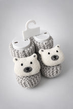 Örgü Patik, Yenidoğan Bebek Patiği, Peluş Hayvan Figürlü Triko Panduf, 3lü set - Maymun-Ayı-Geyik 3'lü Set