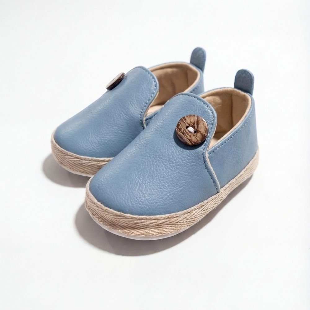 Mavi Düğmeli Gri Slip-on Şık Bebek Ayakkabı