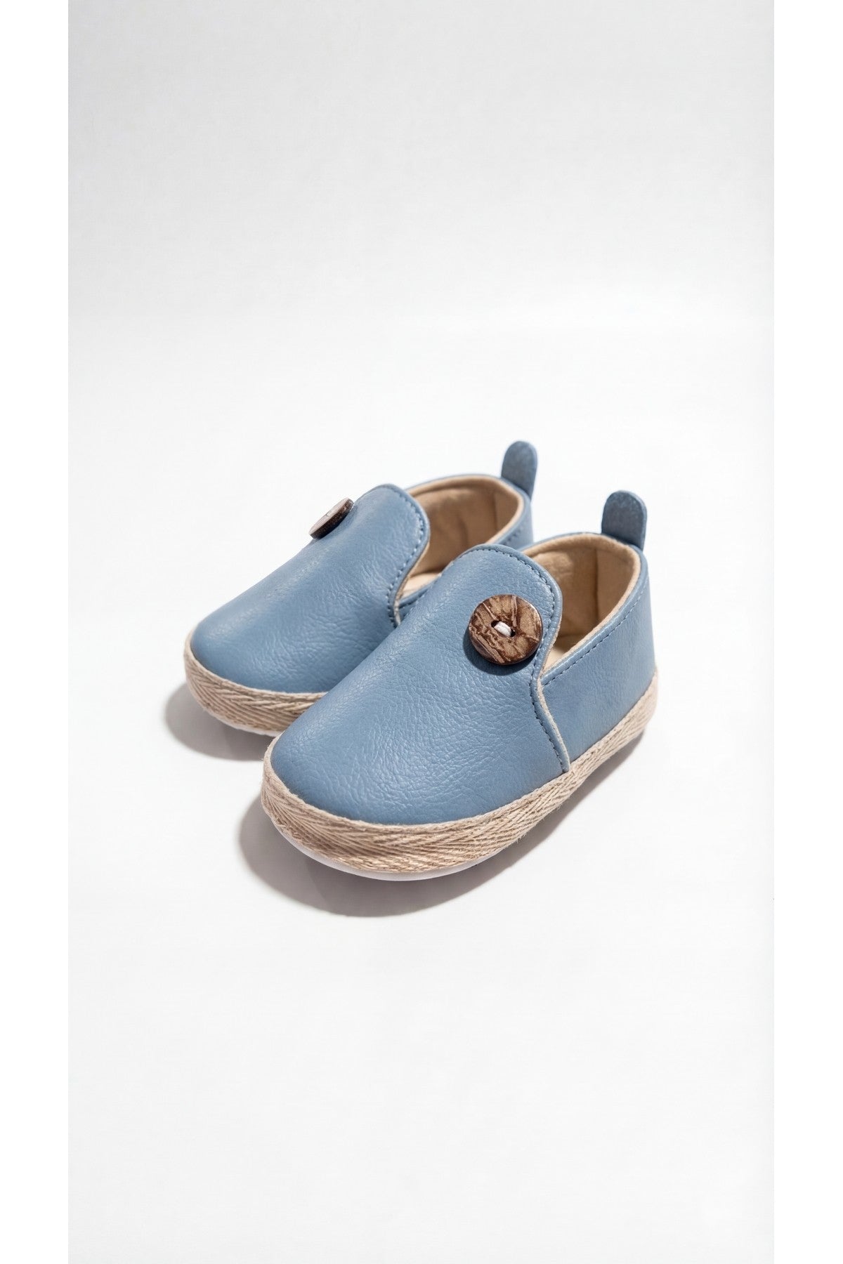 Düğmeli Gri Slip-on Şık Bebek Ayakkabı — Mavi