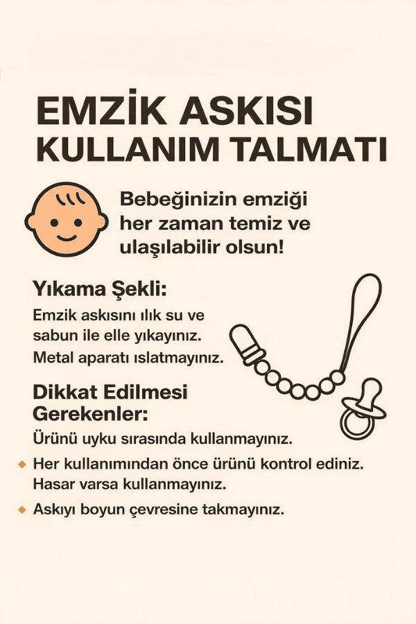 Emzik Askısı – Güvenli Klipsli Yumuşak Dokulu Emzik Tutucu - Pufien