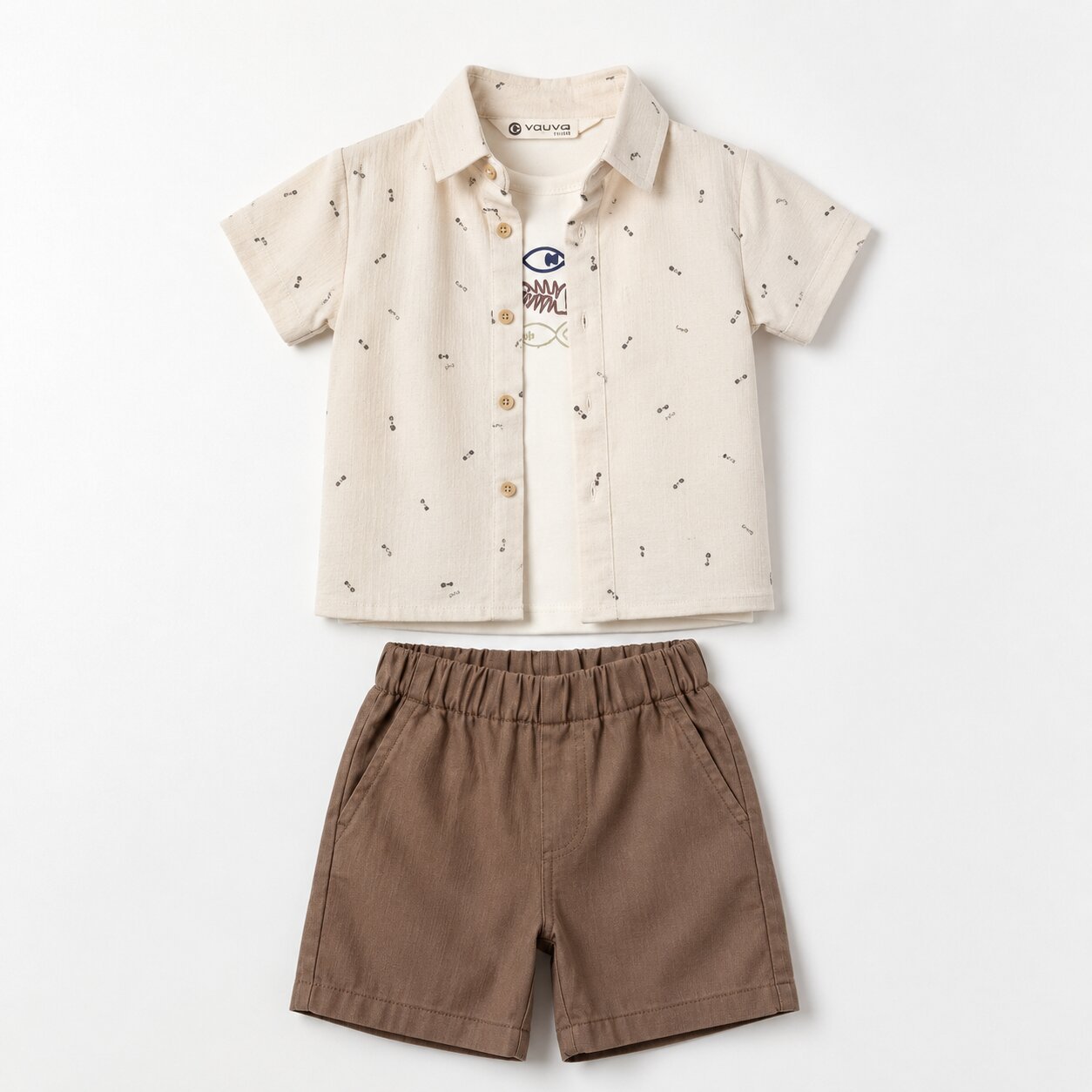 Erkek Bebek 3'lü Set, T-Shirt, Gömlek ve Şort 6 - 24 Ay - Pufien