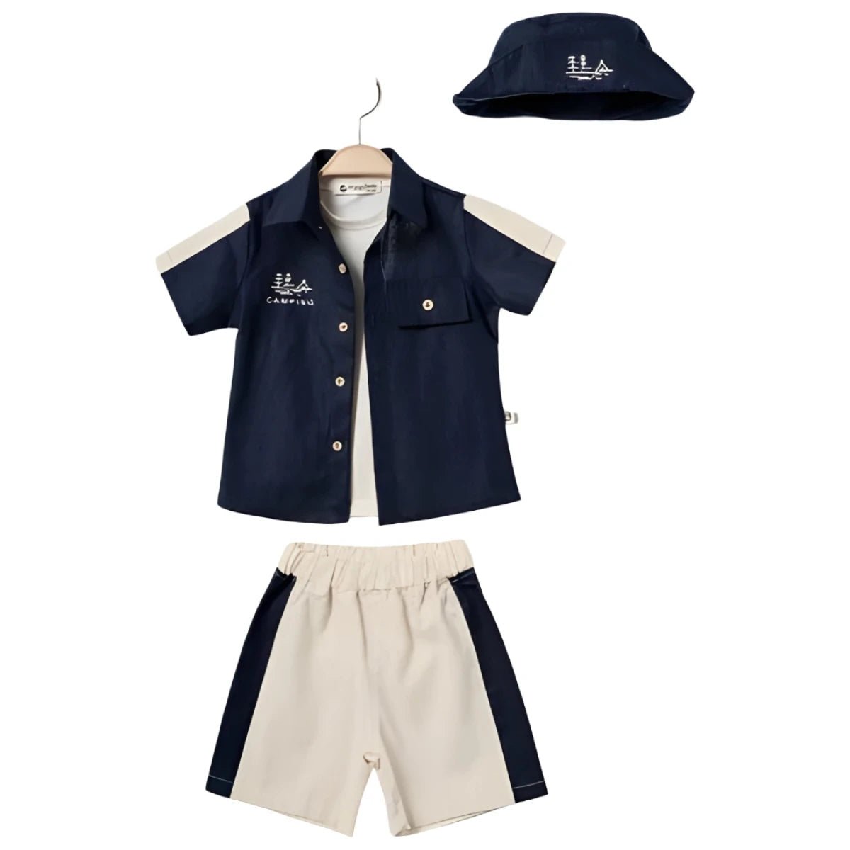 Erkek Bebek 4'lü Set, T-Shirt, Gömlek, Şort ve Şapkalı 6 - 24 Ay - Pufien