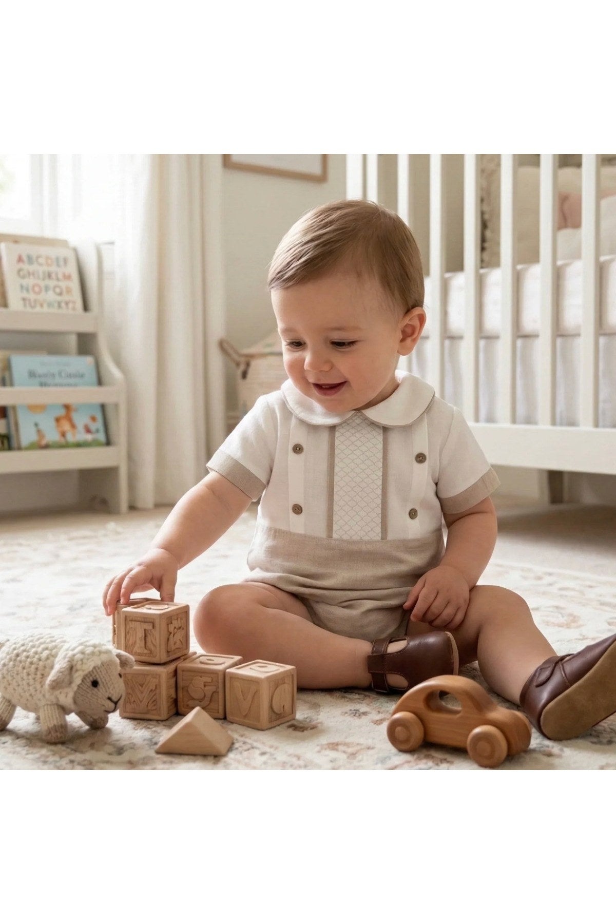 Erkek Bebek Çıtçıtlı Romper Tulum Kahverengi, 0-12 Ay