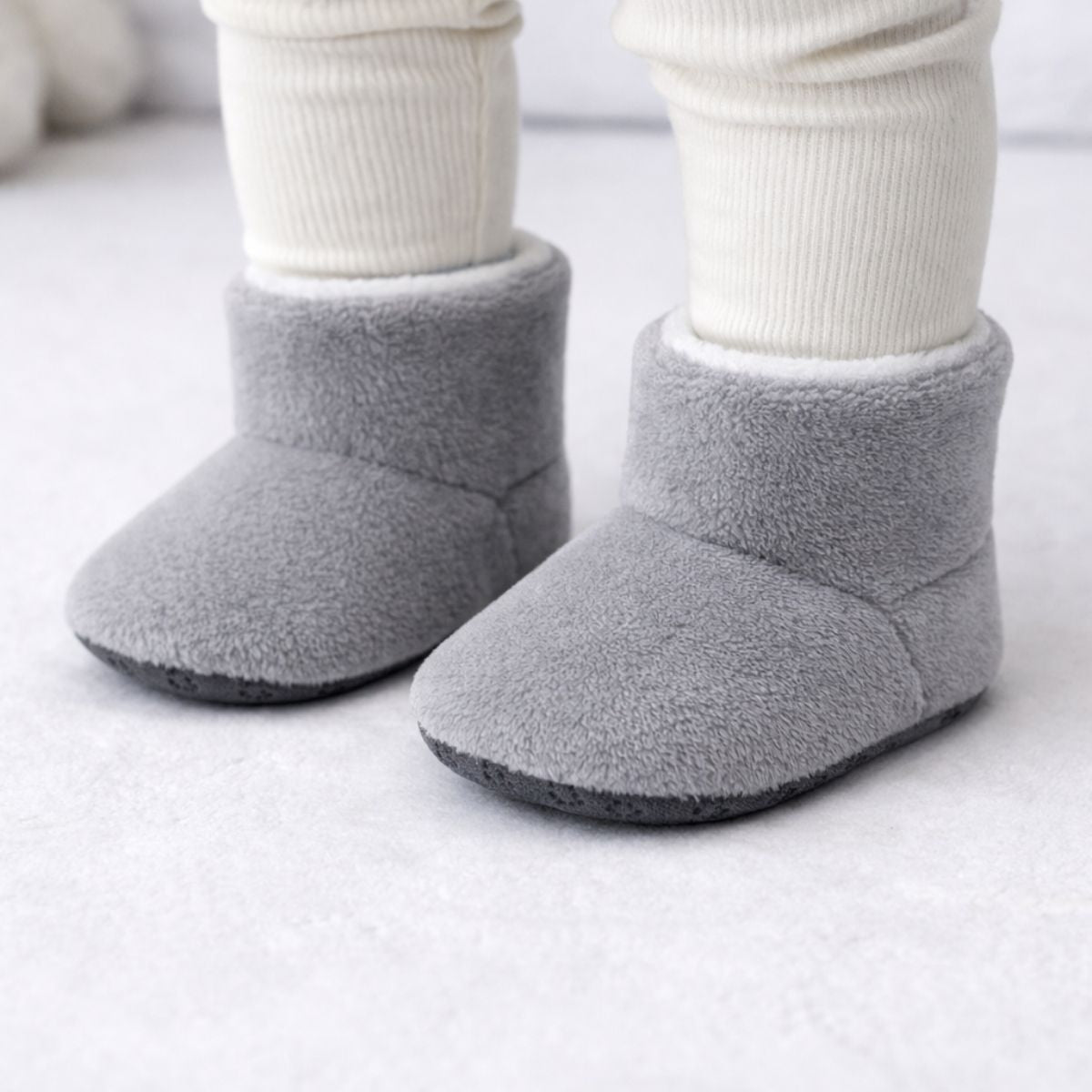 Gri Peluş Kaydırmaz Bebek Ev Botu - Pufien