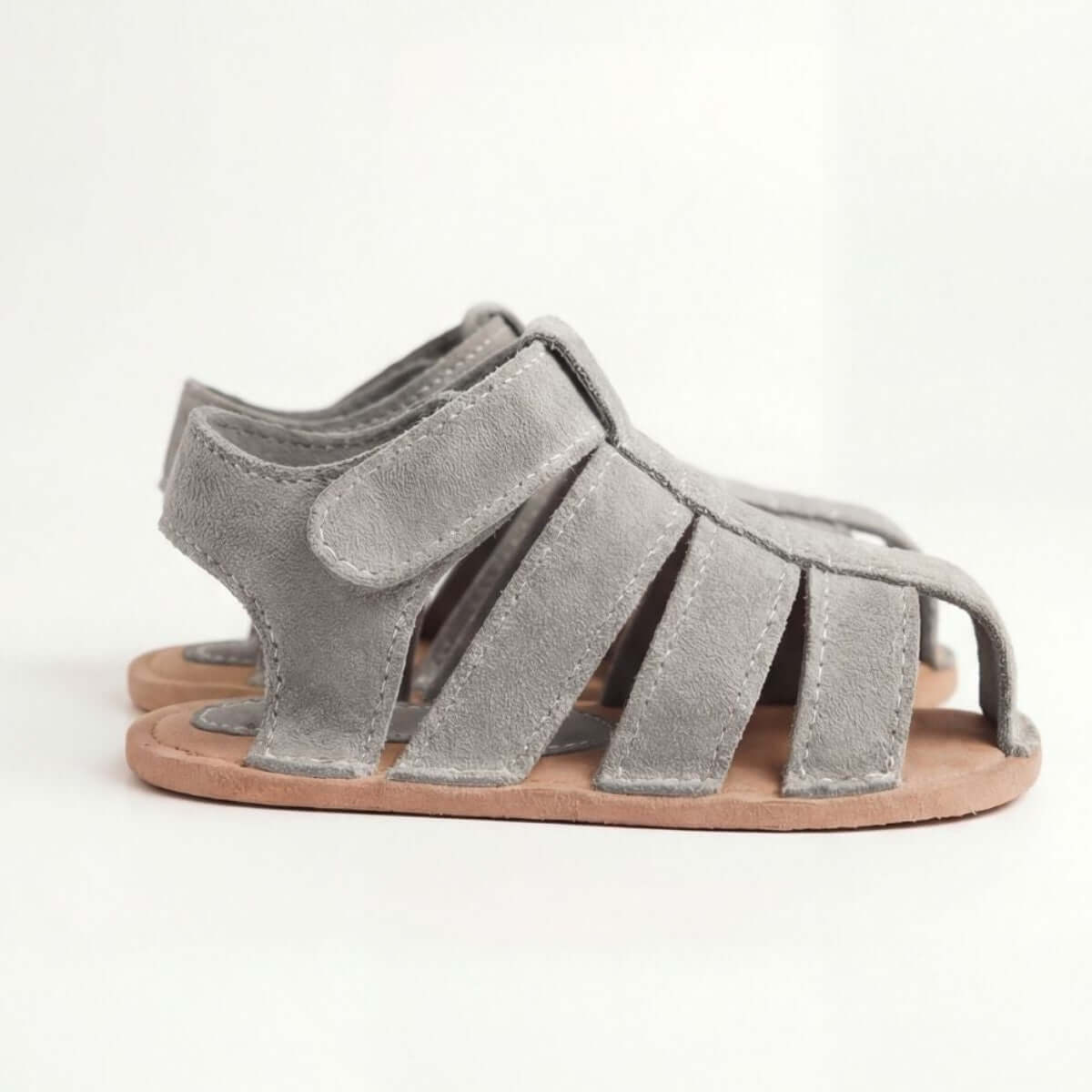 Gri Süet Bantlı Bebek Sandalet Unisex Yazlık - Pufien