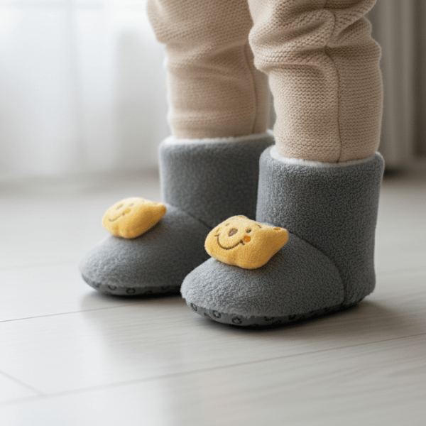 Gri Zilli Ayıcık Detaylı Kaydırmaz Bebek Ev Botu - Pufien