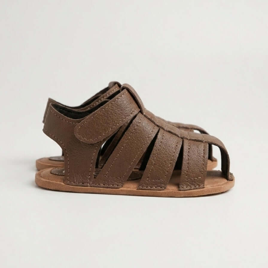 Kahve Deri Bantlı Bebek Sandalet Unisex Yazlık - Pufien