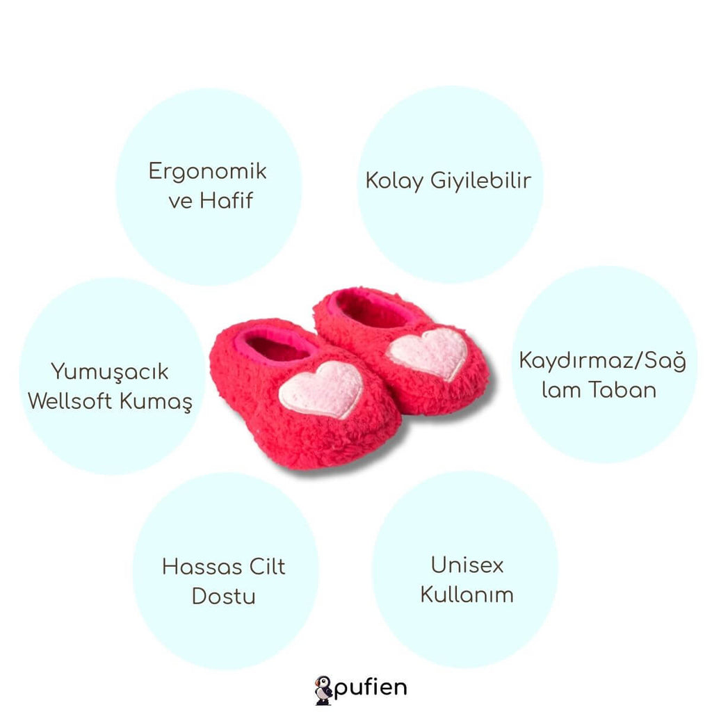 Kalp Desenli Wellsoft Peluş Ev Patiği - Pufien