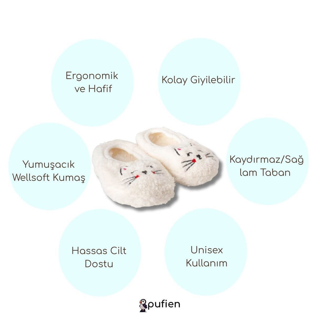 Kedi Desenli Wellsoft Peluş Ev Patiği - Pufien