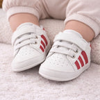 Kırmızı Beyaz Çizgili Cırt Cırtlı Bebek Spor Ayakkabı - Pufien