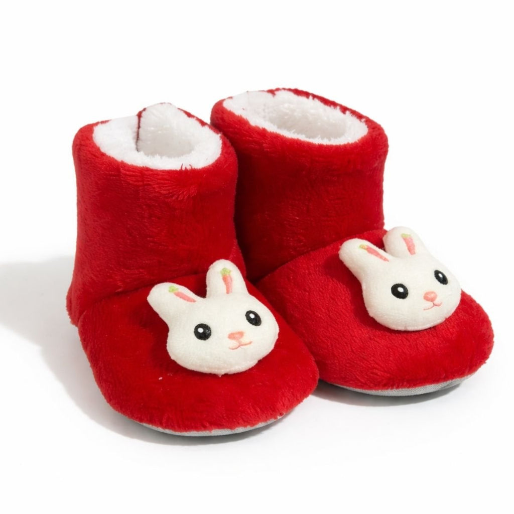 Kırmızı Zilli Ayıcık Detaylı Kaydırmaz Bebek Ev Botu - Pufien
