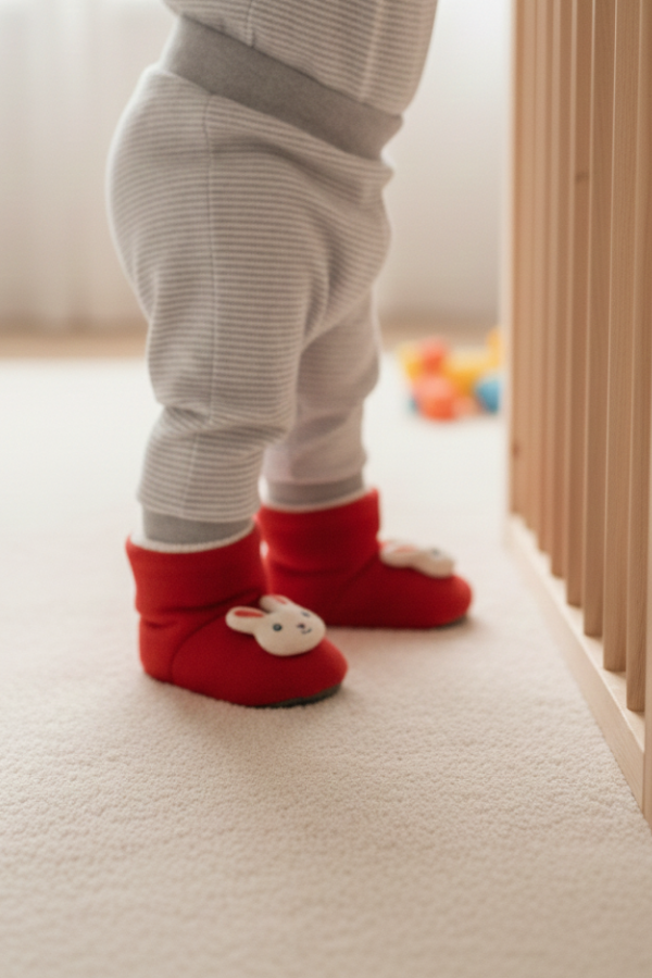 Zilli Tavşan Detaylı Kaydırmaz Taban Bebek Ev Botu