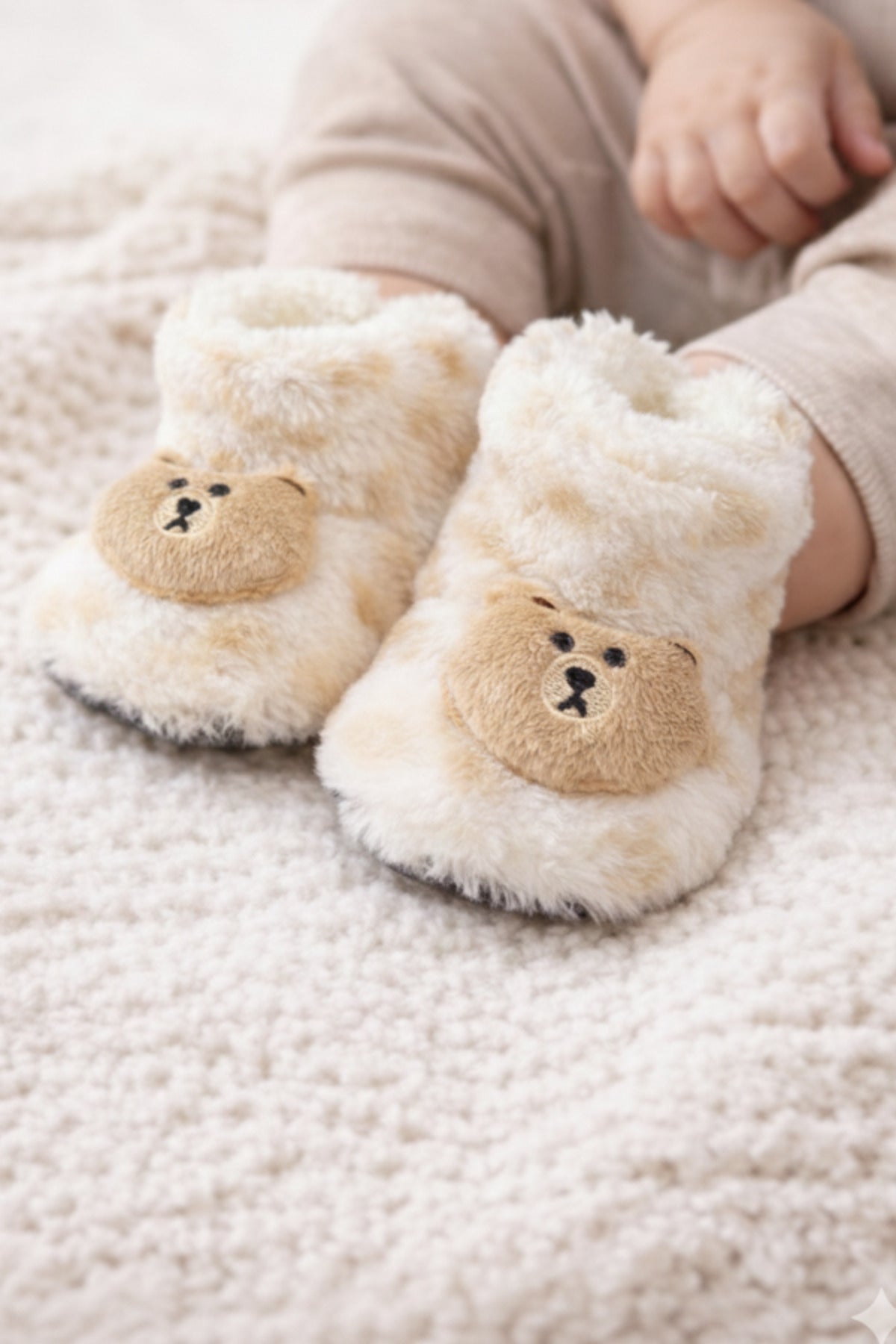 Kışlık Patik, Ayıcık Peluş Bot, Polar Ayı Desenli Rahat ve Kaymaz Tabanlı, Bebek ve Çocuk - PufienEv Botu