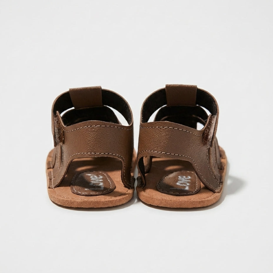 Unisex Bebek Sandalet | Kahve Deri Bantlı Yazlık Ayakkabı