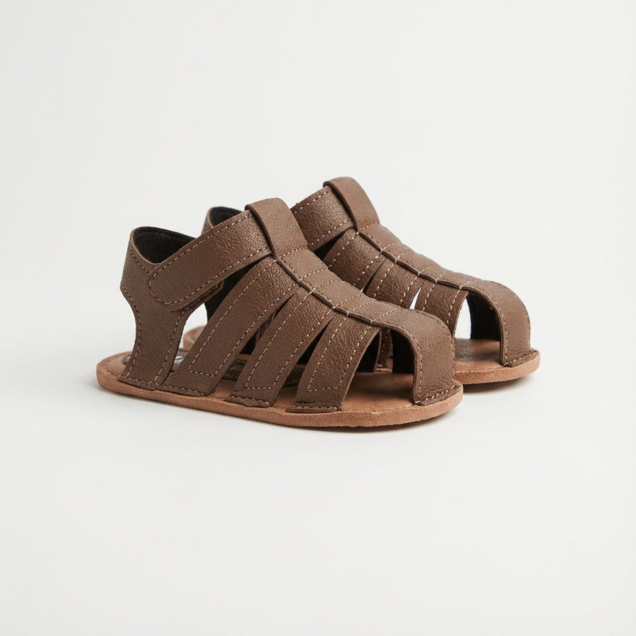 Unisex Bebek Sandalet | Kahve Deri Bantlı Yazlık Ayakkabı
