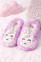 Lila Kız Çocuk Unicorn Desenli Kaymaz Tabanlı Ev Patiği - PufienPatik