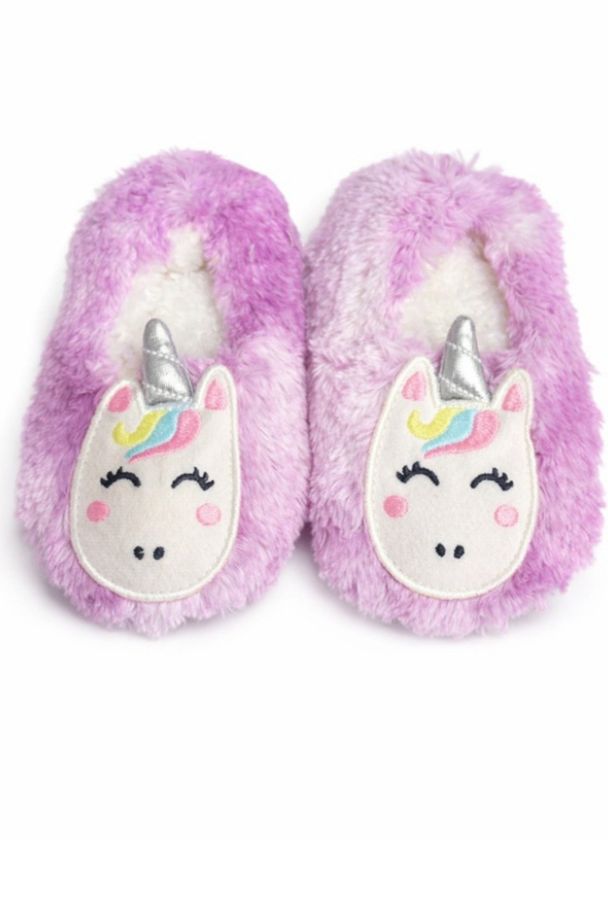 Lila Kız Çocuk Unicorn Desenli Kaymaz Tabanlı Ev Patiği - PufienPatik