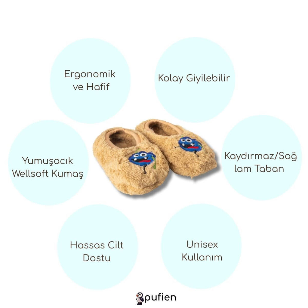 Mikrop Desenli Wellsoft Peluş Ev Patiği - Pufien