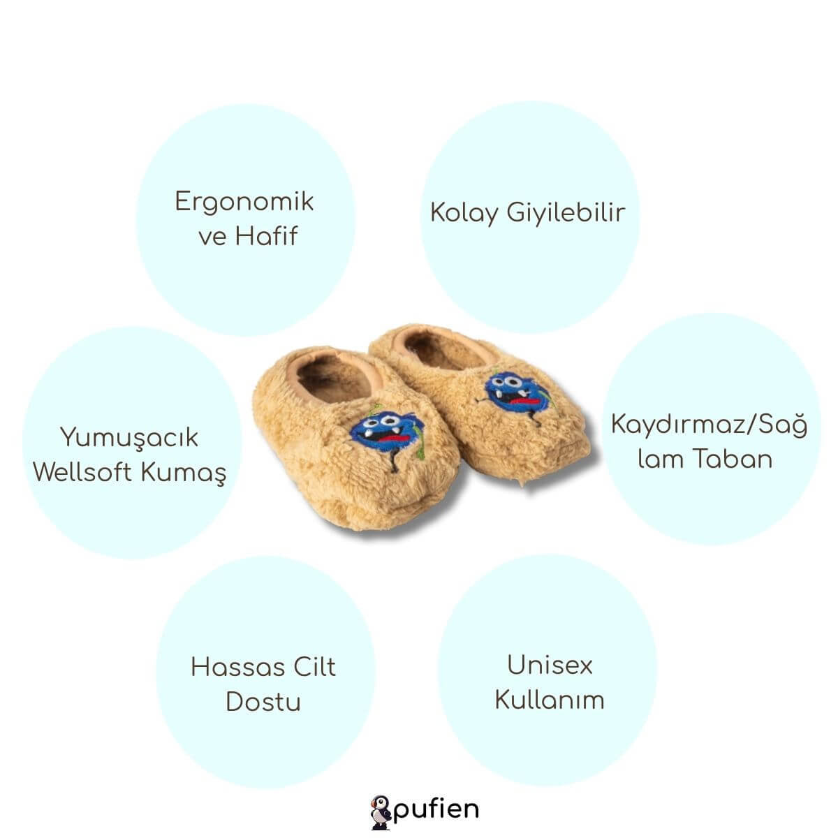 Mikrop Desenli Wellsoft Peluş Ev Patiği - Pufien