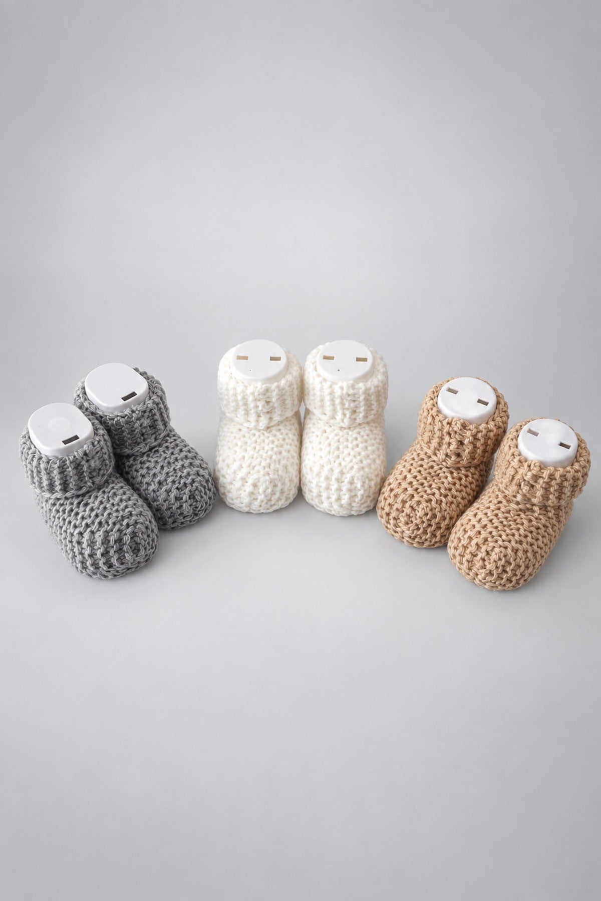 Örgü Patik, Yenidoğan Bebek Patiği, Triko Panduf, 3lü set - 3'lü Sade Set