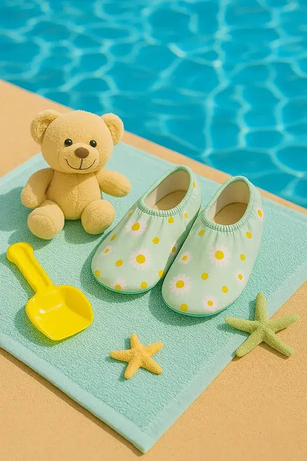 Papatya desenli çocuk deniz ve havuz patiği - ikili görünüm