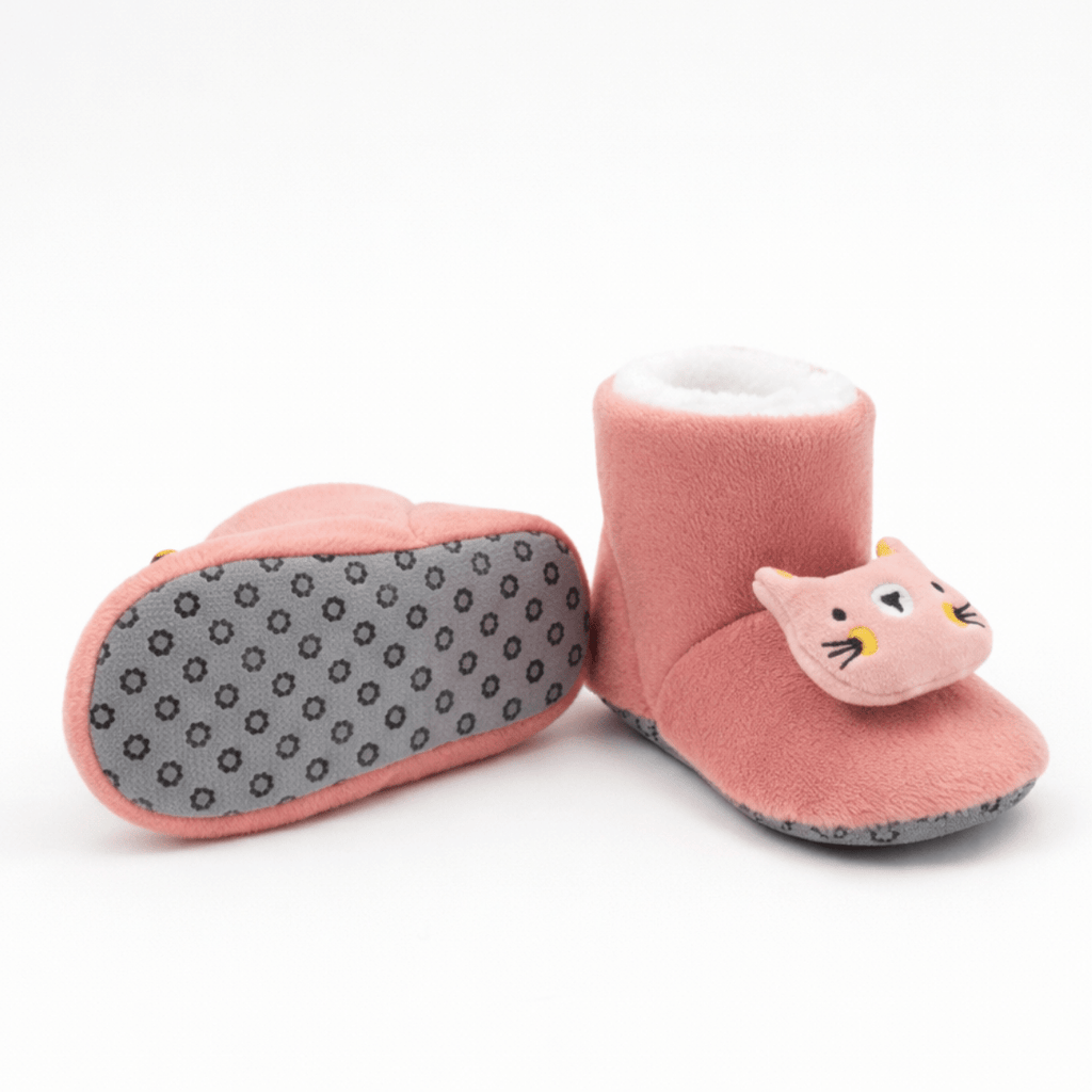 Pembe Zilli Ayıcık Detaylı Kaydırmaz Bebek Ev Botu - Pufien