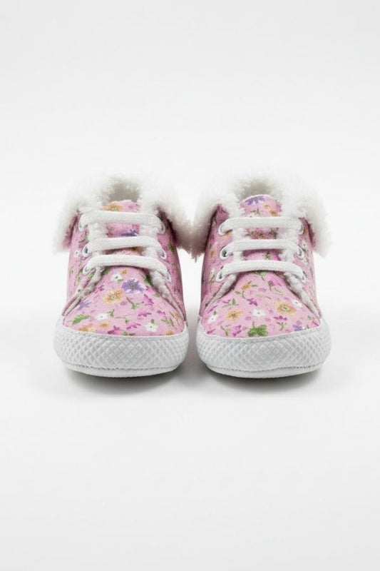 Gül Desenli Kumaş Bebek Ayakkabısı