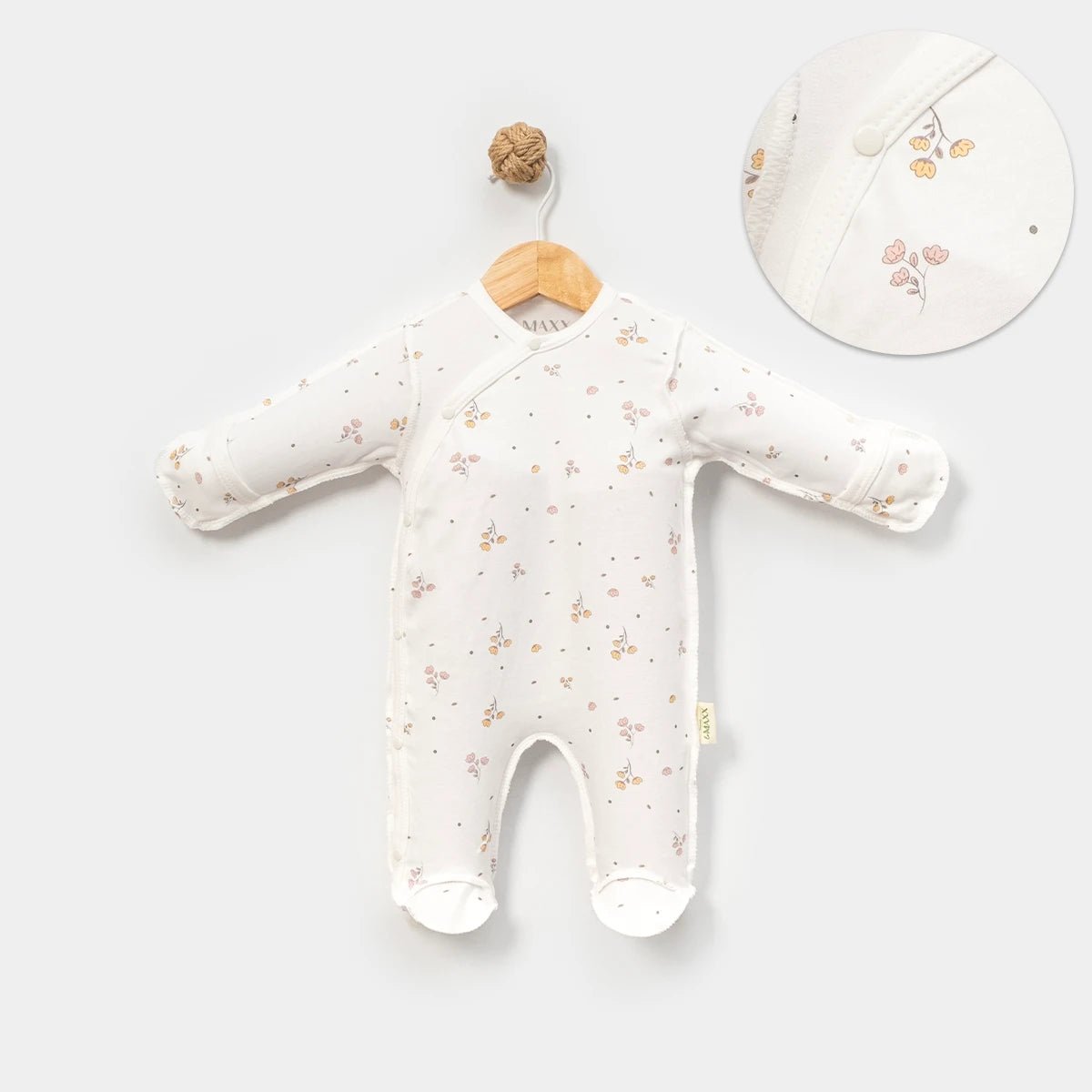 Rahatsız Etmeyen Ters Dikişli Bebek Tulum Minimal Çiçek - Pufienpixa