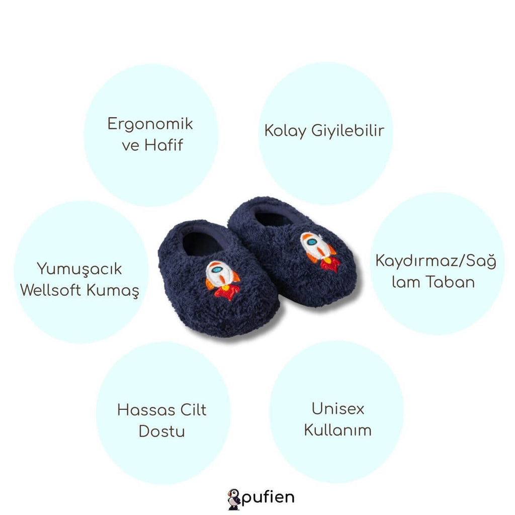 Roket Desenli Wellsoft Peluş Ev Patiği - Pufien