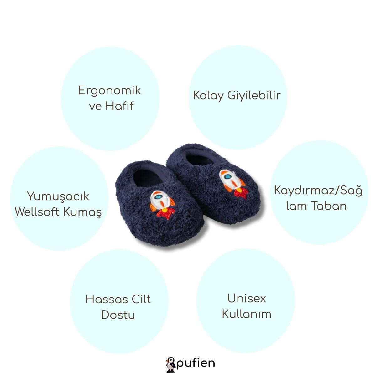 Roket Desenli Wellsoft Peluş Ev Patiği - Pufien