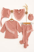 Sevimli Kız Bebek İşlemeli Yenidoğan 5'li Set Pembe — Pembe