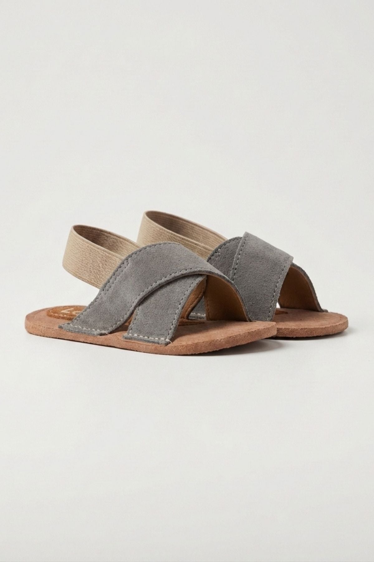 Süet Çapraz Bantlı Bebek Terlik Unisex Sandalet — Gri