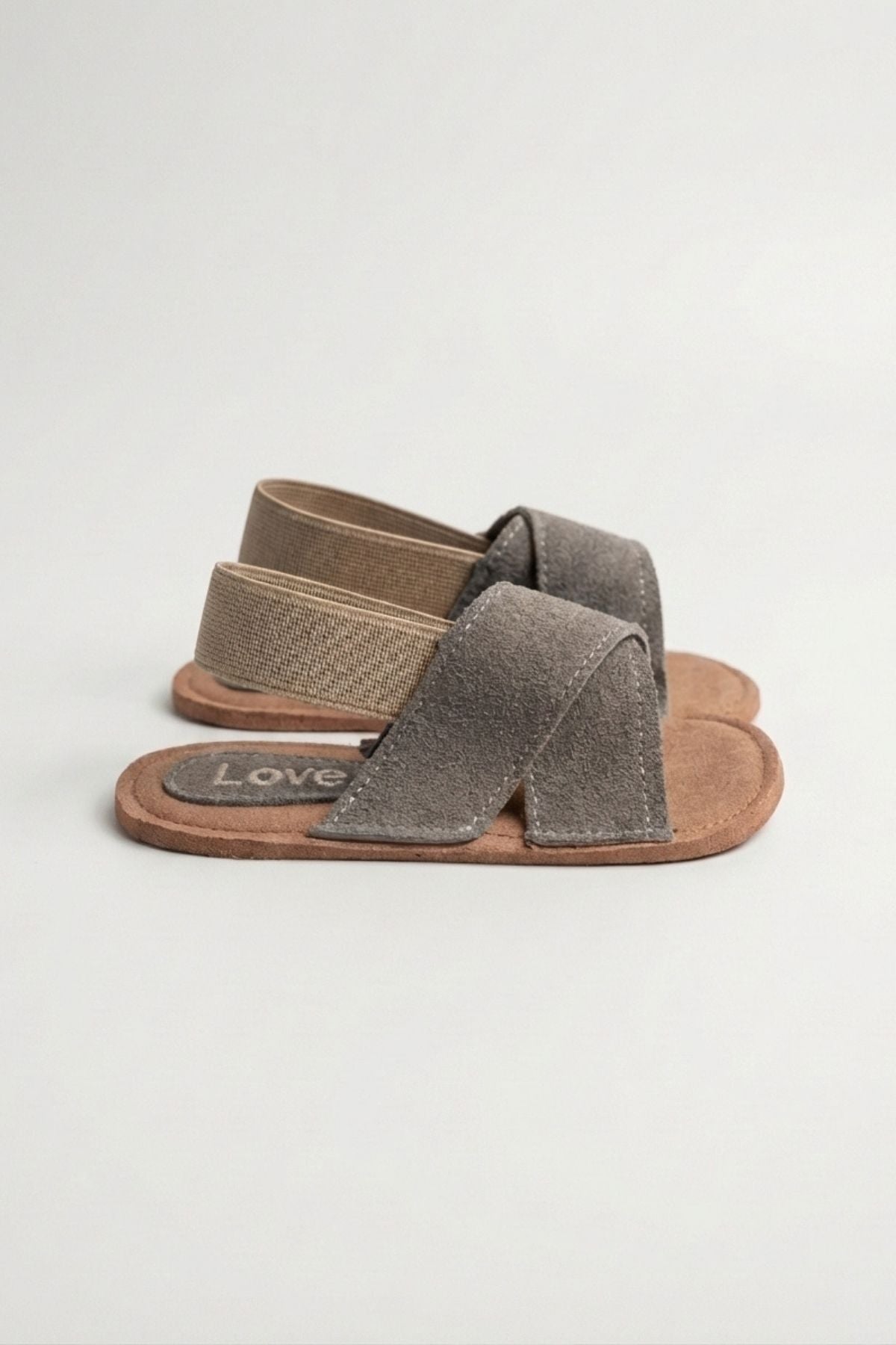 Süet Çapraz Bantlı Bebek Terlik Unisex Sandalet — Gri