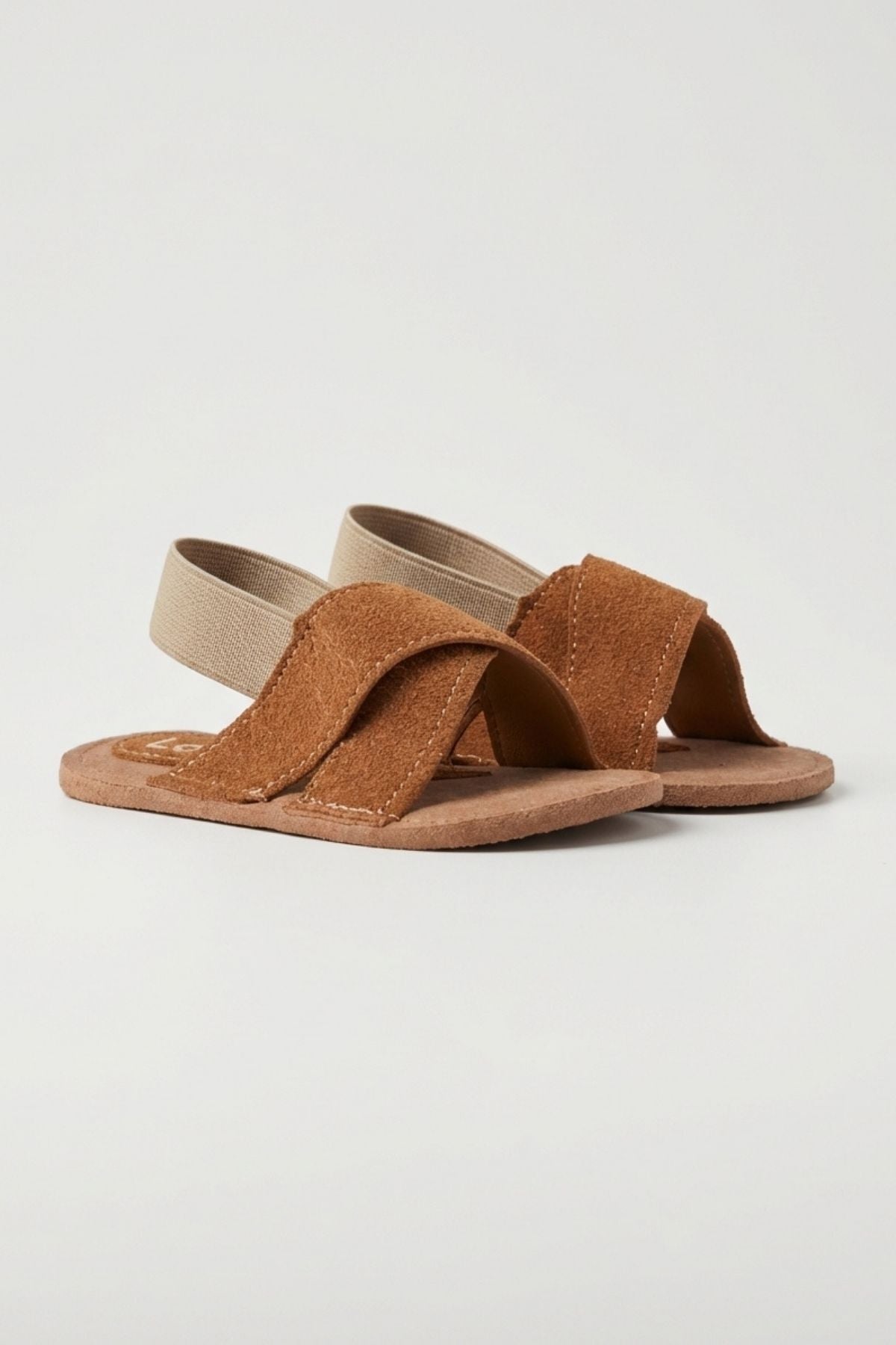 Süet Çapraz Bantlı Bebek Terlik Unisex Sandalet — Taba