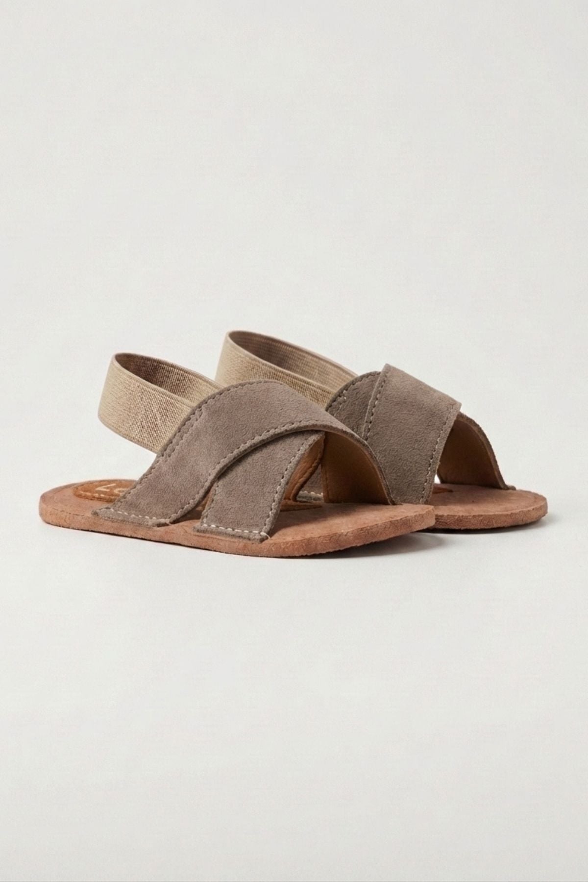 Süet Çapraz Bantlı Bebek Terlik Unisex Sandalet — Vizon