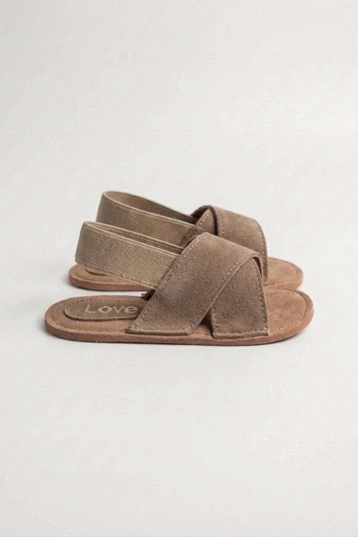 Süet Çapraz Bantlı Bebek Terlik Unisex Sandalet — Vizon