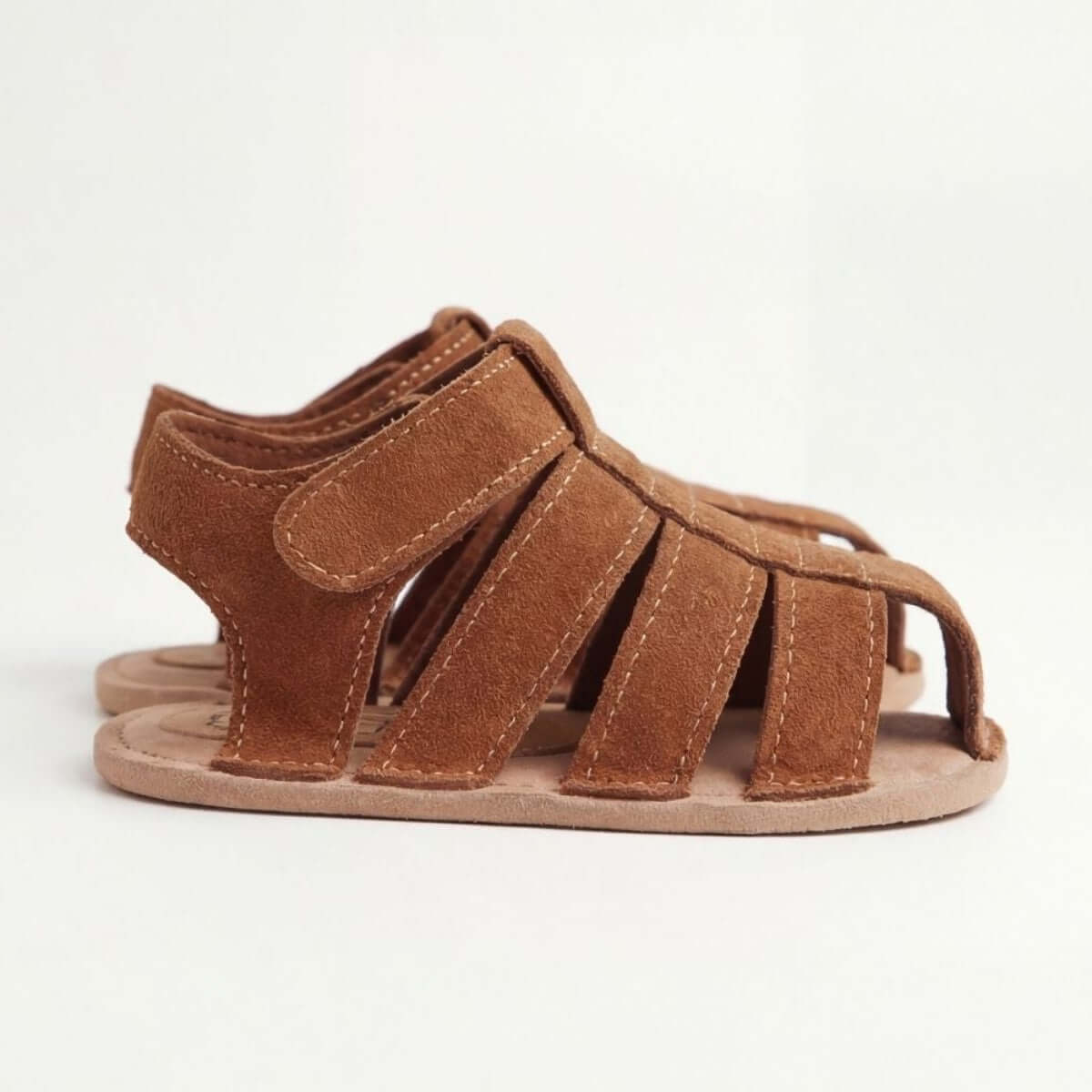 Taba Süet Bantlı Bebek Sandalet Unisex Yazlık - Pufien