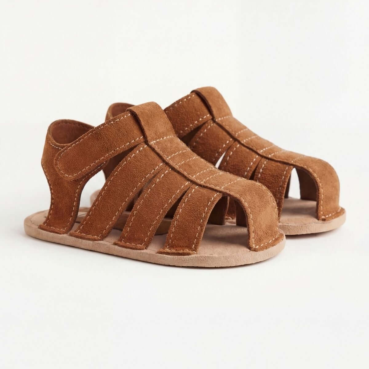 Taba Süet Bantlı Bebek Sandalet Unisex Yazlık - Pufien