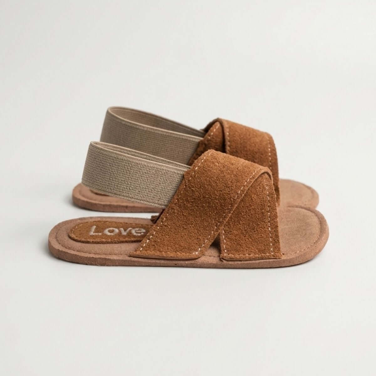Taba Süet Çapraz Bantlı Bebek Terlik Unisex Sandalet - Pufien