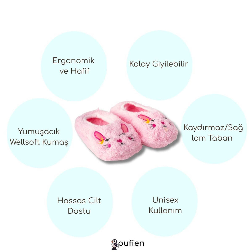 Tavşan Desenli Wellsoft Peluş Ev Patiği - Pufien