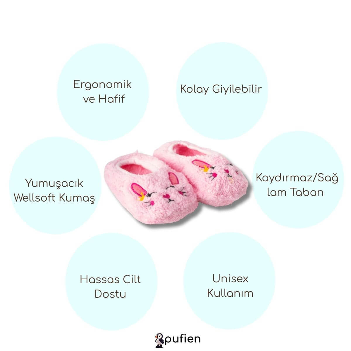 Tavşan Desenli Wellsoft Peluş Ev Patiği - Pufien
