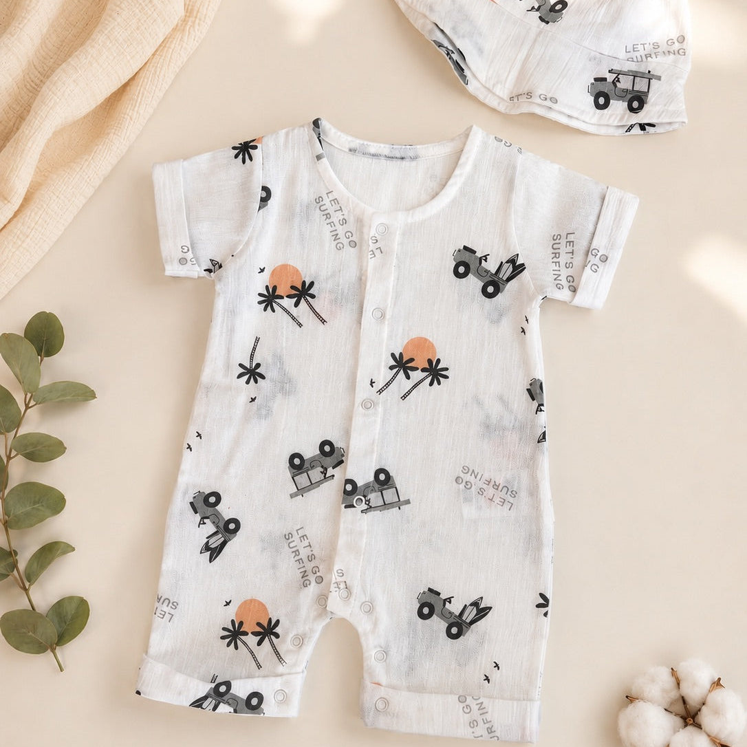 Yazlık Bebek Barbatöz Tulum Safari Desenli 0-9 Ay