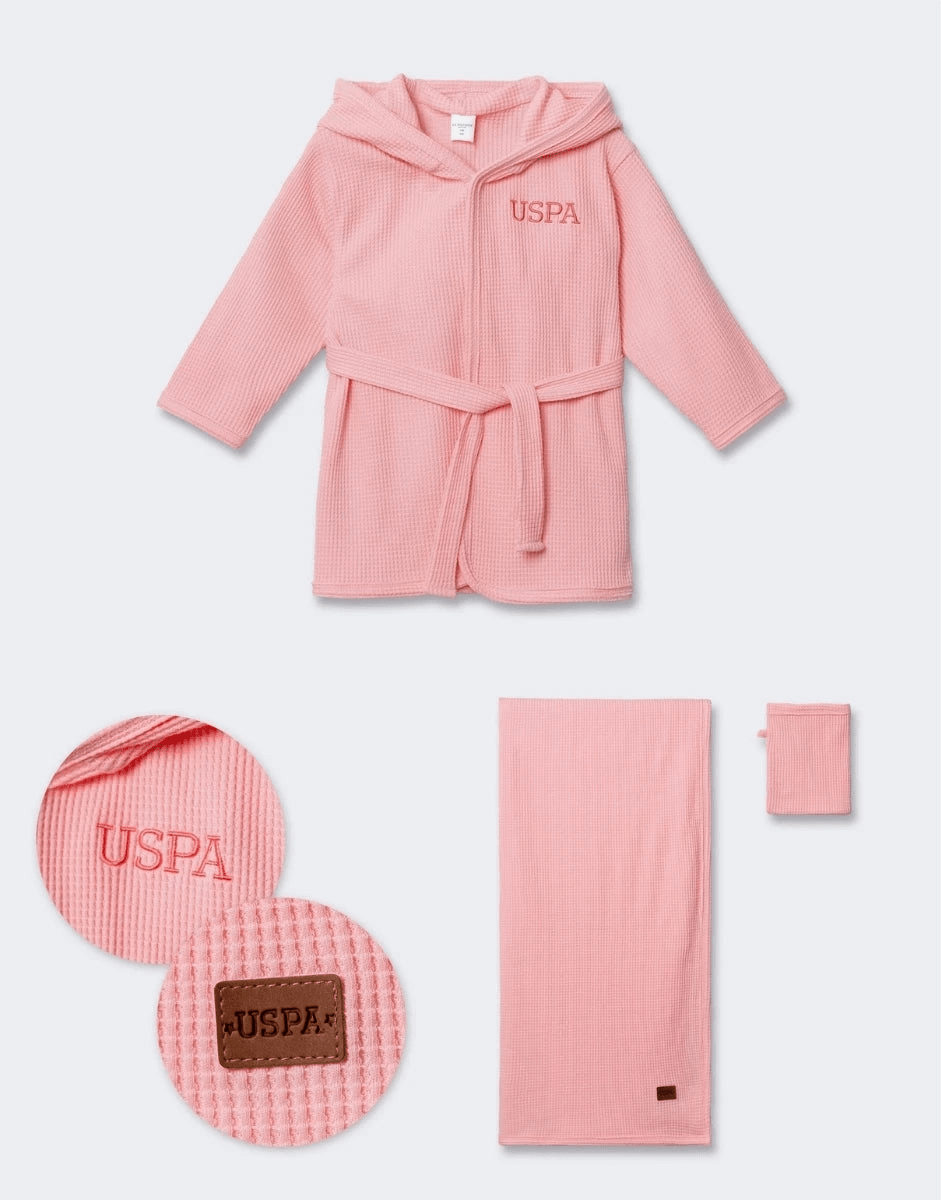US POLO Kız 0 - 12 Ay Waffle Bornoz Seti - Pufien