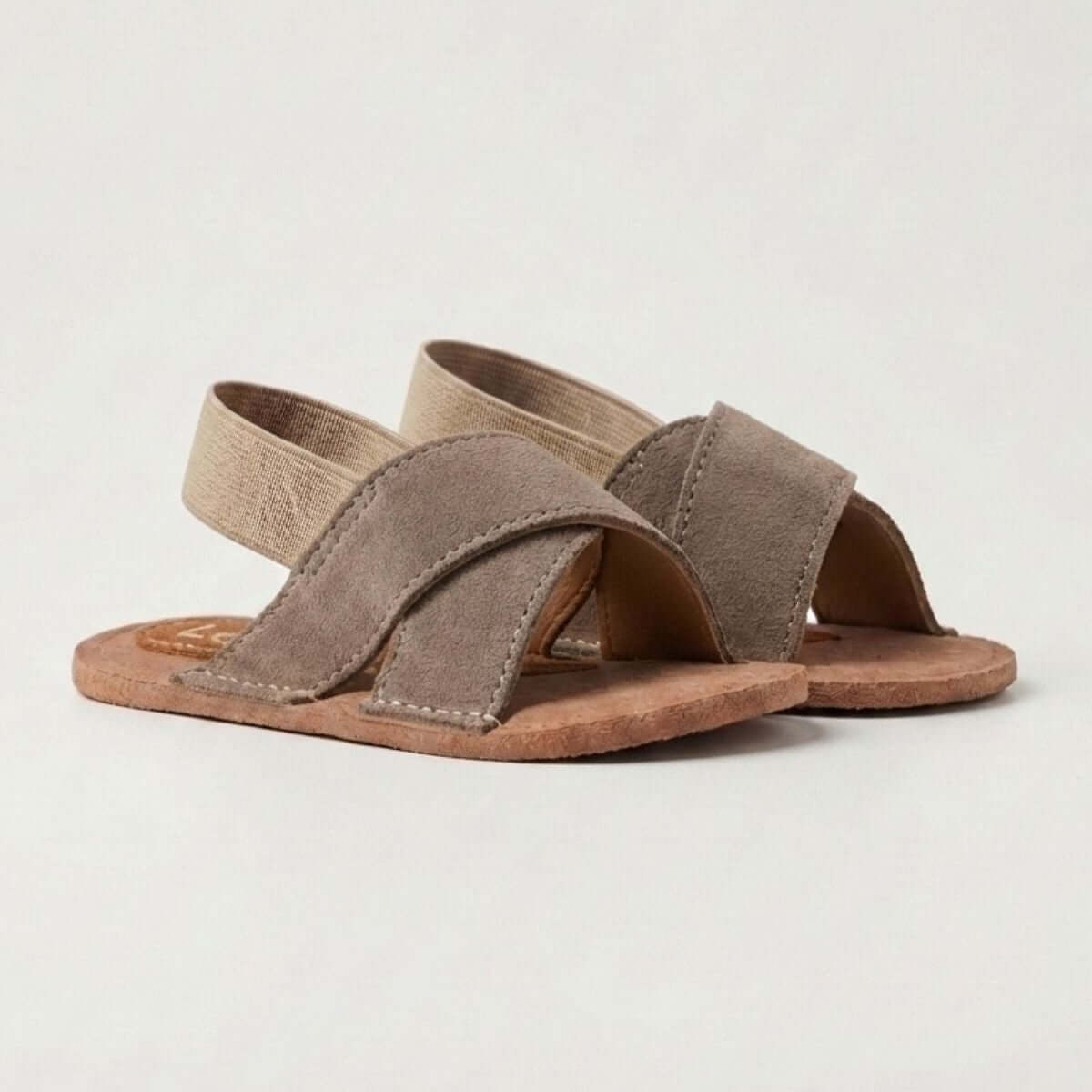 Vizon Süet Çapraz Bantlı Bebek Terlik Unisex Sandalet - Pufien