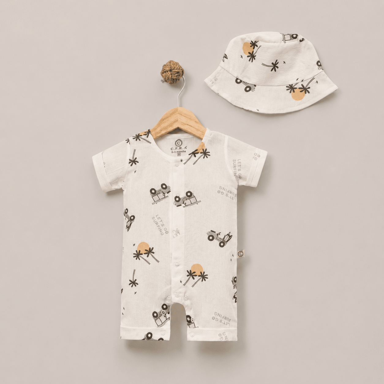 Yazlık Bebek Barbatöz Tulum Safari Desenli 0 - 9 Ay - Pufien