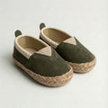 haki süet hasır tabanlı bebek espadril unisex önden görünüm